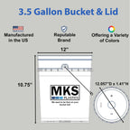 MKS Plastics 5-Gallon Bucket with Airtight Lid – Made in USA, Food Grade BPA Free Plastic, Heavy Duty Multi-Use, Metal Handle with Grip, Stackable Storage – White, 2 Pack