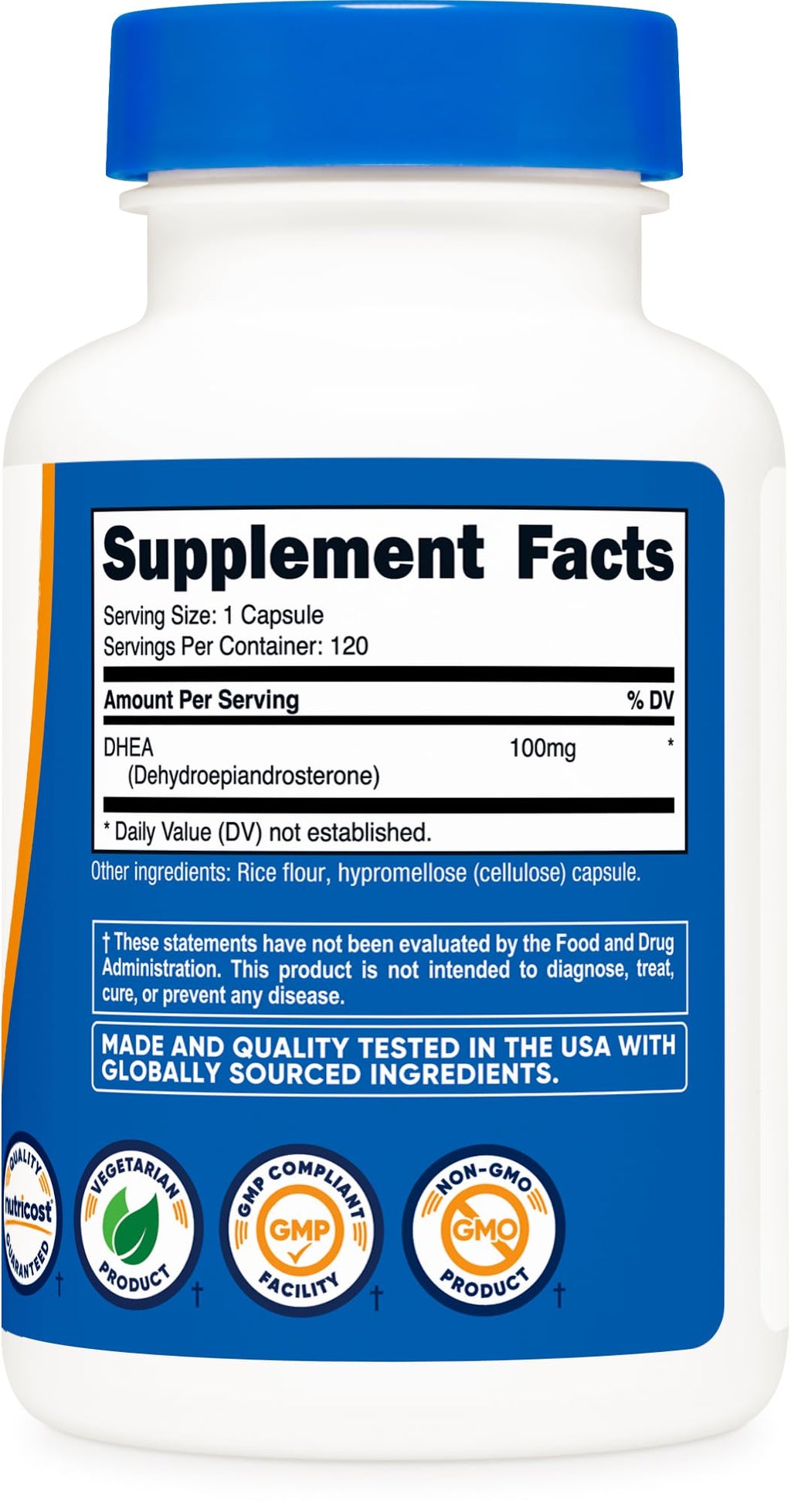 Nutricost DHEA 100mg, 120 Capsules - Gluten Free, Soy Free, Non-GMO, Supplement