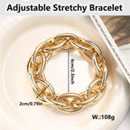 WZJLY Chunky Gold Bracelet for Women Non Tarnish, Trendy Stretch Cuban Link Chain Plated Gold Bangle Bracelets (O-Chain-Gold)