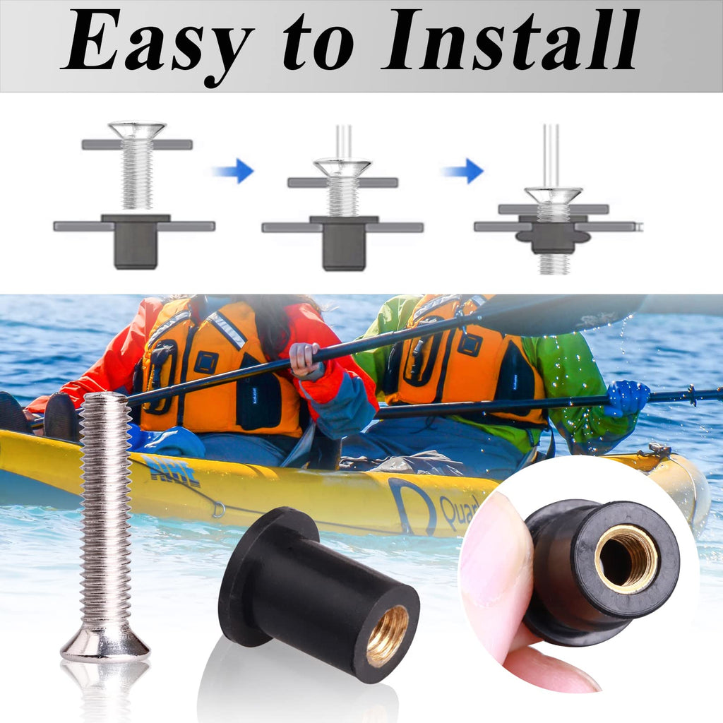 WEDAMER 72 Pairs M4 M5 M6 Neoprene Well Nuts with Stainless Steel Screw M5 Rubber Well Nuts Kayak Brass Copper Bolts Well Nut Kit for Kayak Motorcycle Boat Marine Windscreen Accessories (M4 M5 M6)