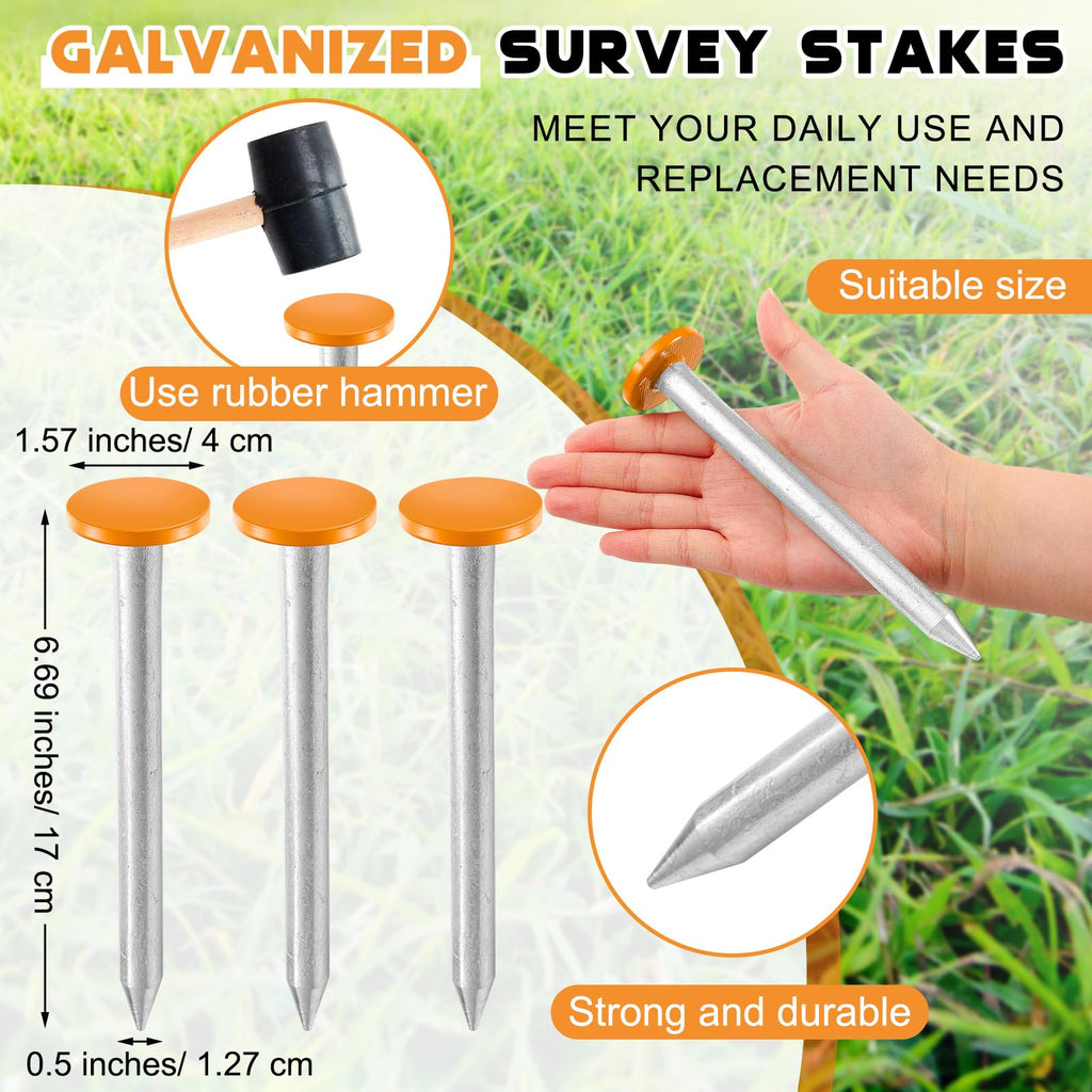 Silkfly 8 Pcs 6.7 Inch Survey Stakes Property Line Markers Low Profile Heavy Duty Hi-vis Orange Stakes Building Line Marker for Garden Lawn Landscape Edging Weed Barriers