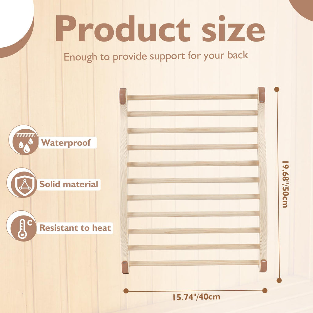 Sauna Backrest Sauna Accessories Wooden Slip-Resistant Non-Toxic Comfortable S-Shape Design Sauna Chair with Back, Sauna Accessories for Any Barrel or Infrared Sauna