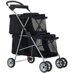 Dog Stroller Cat Pet Carriers for Small Medium Dogs Cats Travel Camping 4 Wheels Lightweight Folding Crate Stroller with Soft Pad (Black)
