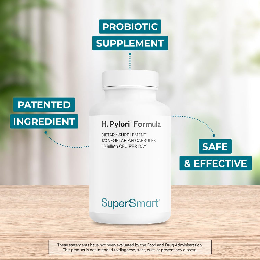 Supersmart H. Pylori Formula 20 Billion CFU per Day - Probiotic Lactobacillus Reuteri DSM 17648 Supplement | Non-GMO & Gluten Free - 120 Vegetarian Capsules