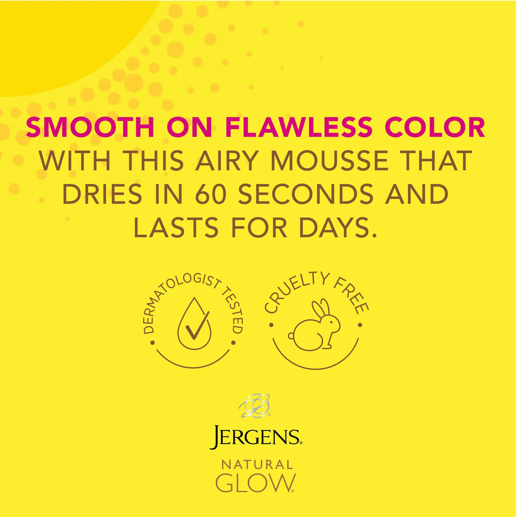 Jergens Natural Glow Instant Sun Self Tanner Mousse Bundle, Deep Bronze, Sunless Tanning, 6 Oz Bottle and Application Mitt
