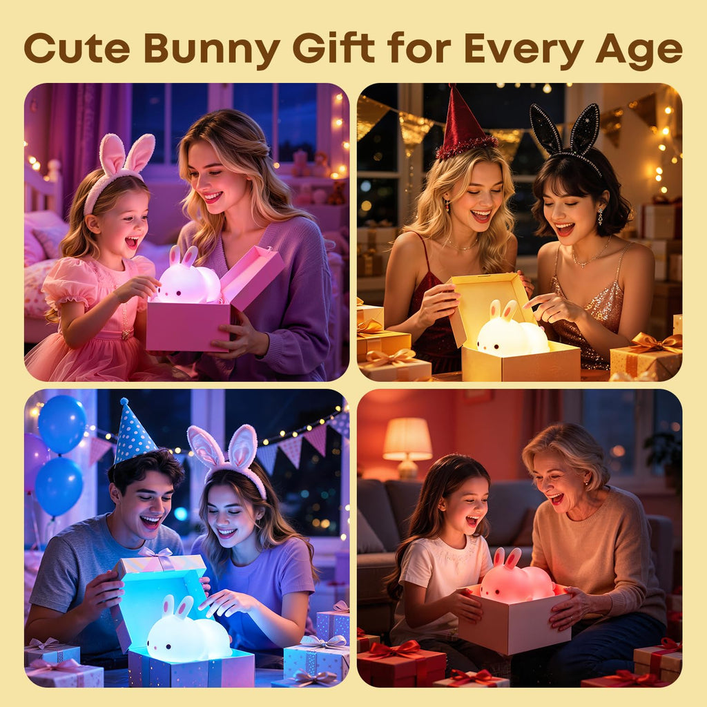 Kawaii Bunny Toys for Girls Gifts, 16-Color Silicone Night Light Cute Lamp