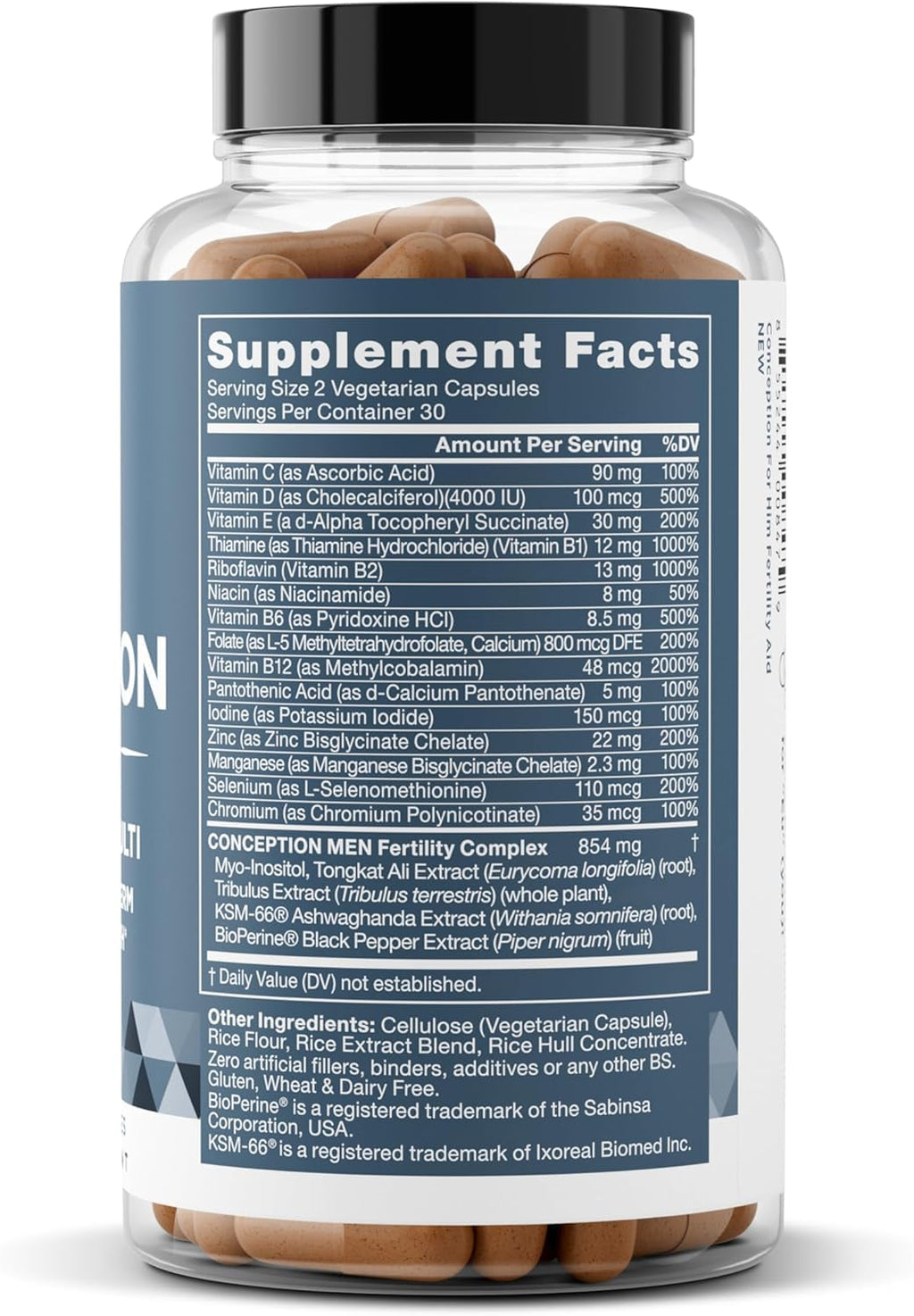Eu Natural Conception for Him - Male Fertility Supplements with Ashwagandha, Folate & Zinc - Sperm Count, Motility & Strength Support - Fertility Support for Men, 120 Vegetarian Capsules
