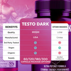 Testo Dark Capsules, Official TestoDark Pills with All Natural Ingredients, Testo Dark Advanced Overall Health & Wellness Vitamin Supplement Formula for Max Strength Multivitamin Support (60 Capsules)