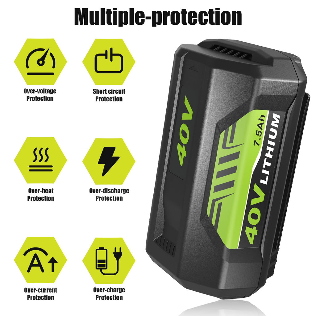 7500mAh Replacement for Ryobi 40 Volt Battery Lithium ion Compatible with Ryobi 40V Battery 7.5Ah OP4075A OP40602 OP40401 OP4026 OP40261 OP4050 OP40601 OP4030 Power Cordless Tools 2 Pack (Green)