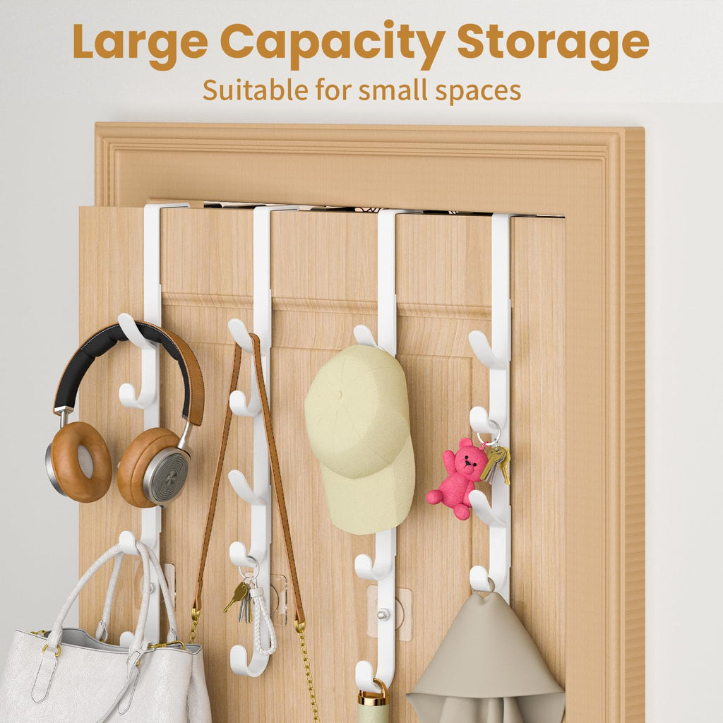 Kaiferty Over the Door Hooks, Metal Door Hooks for Hanging, Over the Door Purse Organizer for Coat Hanger, Back of Shower Door for Hanging Towel Rack Clothes, Hat, Bathroom, Closet (White-4Packs)