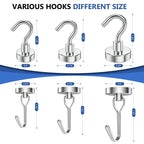 Tiergrade Mixed Sizes Magnetic Hooks, 2026 Cruise Cabin Ship Essentials Heavy Duty Strong Magnets Fridge Hanging for Classroom Kitchen Garage Grills Home, 10 Pack Silver (Medium 4 + Large 2 + Max 4)