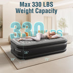 Ezyrest Twin Air Mattress Twin with Built in Pump 16" Double Height Inflatable Mattress with Soft Flocked Top & Carry Bag Adjustable Blow Up Mattress Portable Air Bed for Guest Indoor Travel-Black