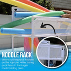 Essentially Yours Pool Storage Equipment Organizer Holder - Noodles, Toys, Balls and Floats Mesh Rolling Double Decker Bin, Large with Noodle Holder, (35.3" W x 23" L x 59.4" H), White Style 561935