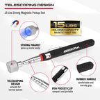6-Piece Telescoping Magnetic Pickup Tools Set: 31in Portable Magnetic Pickup Stick, 25in Pen-Style Magnetic Pickup Tool, 20in Flexible Bendable Spring Magnet Stick with 4in 9in Magnet Parts Tray