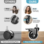 TICONN Office Chair Caster Wheels Set of 5 for Tile, Hardwood Floors and Carpets, Universal Fit for Most Chairs (Transparent with Brake)