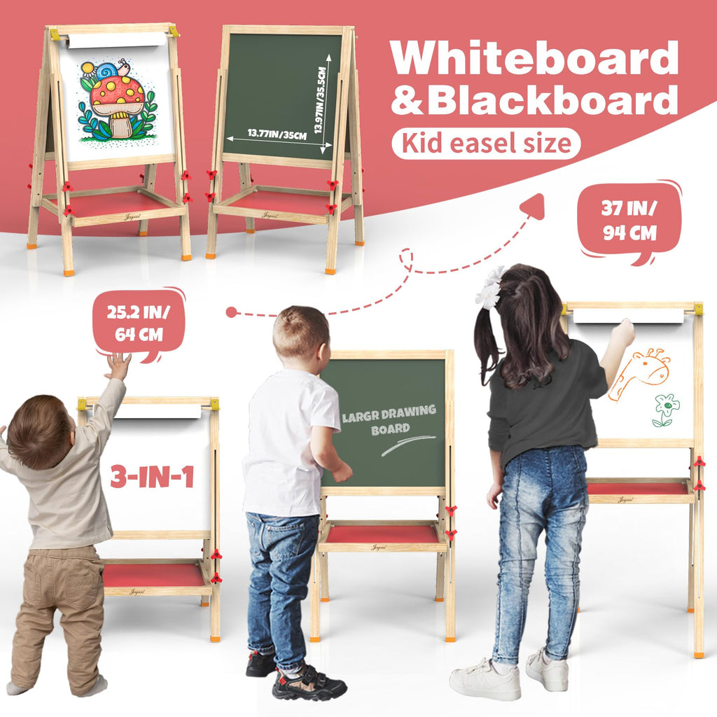 JOYOOSS Art Easel for Kids Ages 4-8 Easels for Toddlers,Toddler Art Kids Easel Adjustable Wooden Magnetic Whiteboard Chalkboard for Kid Dry Erase Board Easel for Toddlers 3-4 Years Dual-Sided Drawing