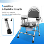 4 in 1 Folding Bedside Commode Chair for Elderly with Arms and Back,Adjustable Height Raised Toilet Seat with Handles,Adults Potty Chair for Seniors,Disabled Holds Up to 350 lbs (PU Soft Seat)