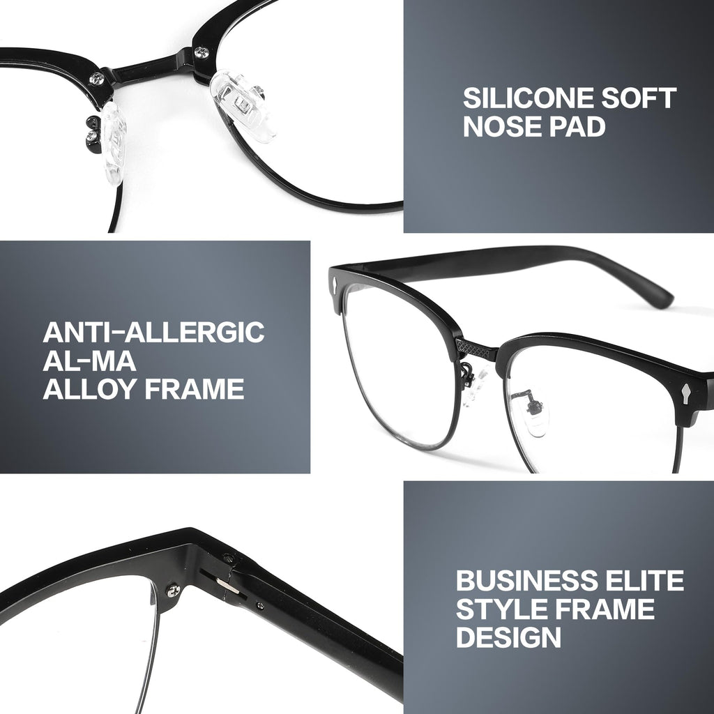 BIRCEN Blue Light Blocking Glasses: Al-Mg Metal Computer Clear Bluelight blockers Glasses for Men Anti Eyestrain on Office & Home