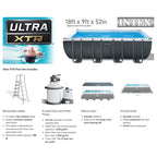 INTEX Ultra XTR 18 ft x 9 ft 52 in Above Ground Pool Set, Rectangular Swimming Pool with Steel Frame, 1500 GPH Sand Filter Pump, Ladder, Cover, & Ground Cloth