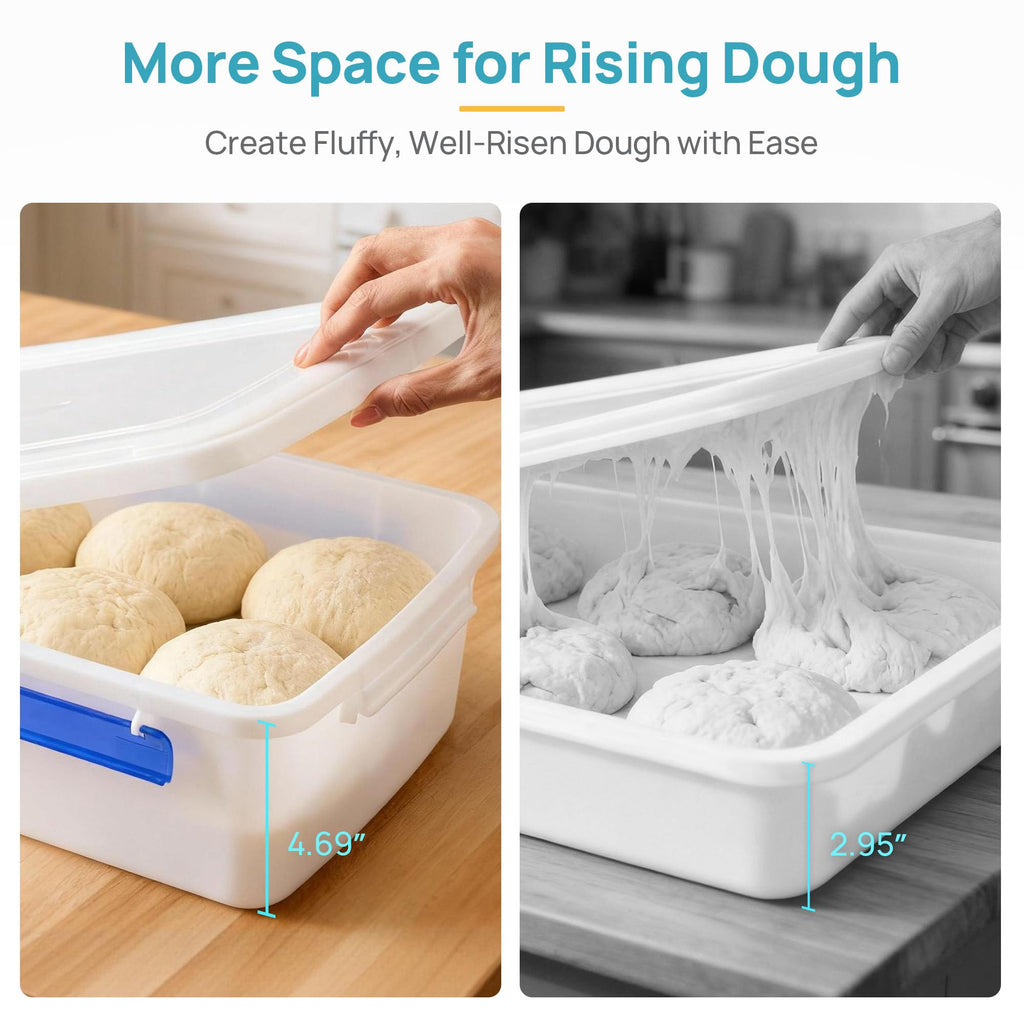 Vtopmart 2 Pack Pizza Dough Proofing Box, Pizza Dough Container with Snap-on Lids, BPA Free Food Storage Containers with Lids and Buckle-Up Latches, Bread Proofing Box Fits 4-6 Balls