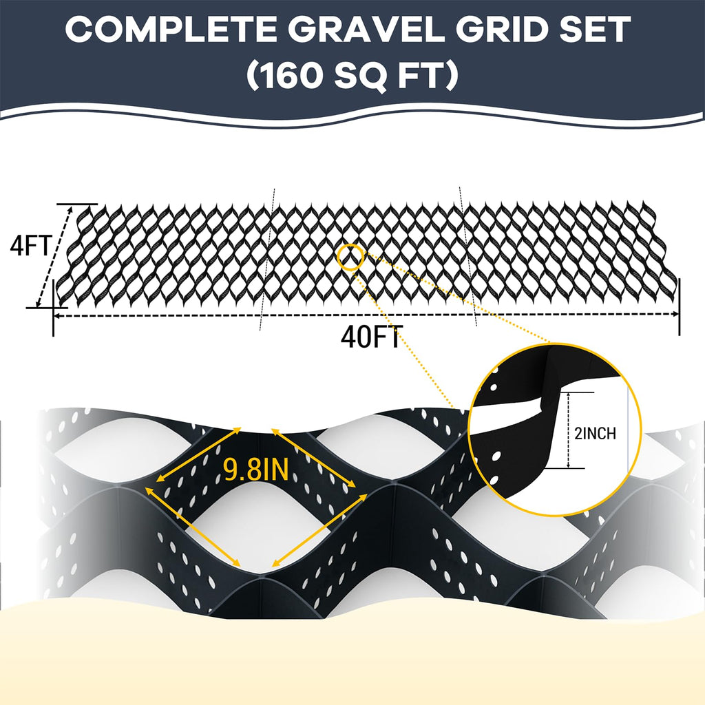 40FT Gravel Grid for Driveway –HDPE Geocell Ground Stabilizer