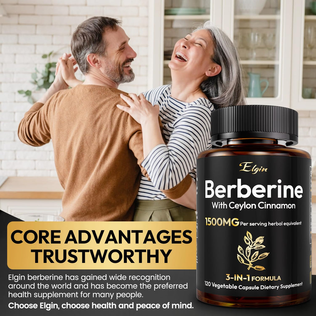 LSOIUX Berberine HCL 1500mg for Weight Loss with Ceylon Cinnamon & Citrus Bergamot | Triple Action Formula for Metabolic Support* | Third-Party Tested Certified, Vegan Capsules, 120 Count
