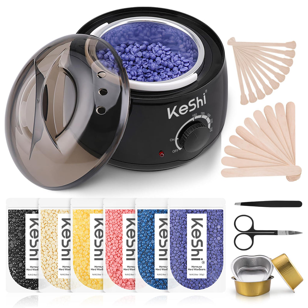 KeShi Waxing Kit for Women Men, Wax Pot with 6 Hard Wax Beans Hair Removal