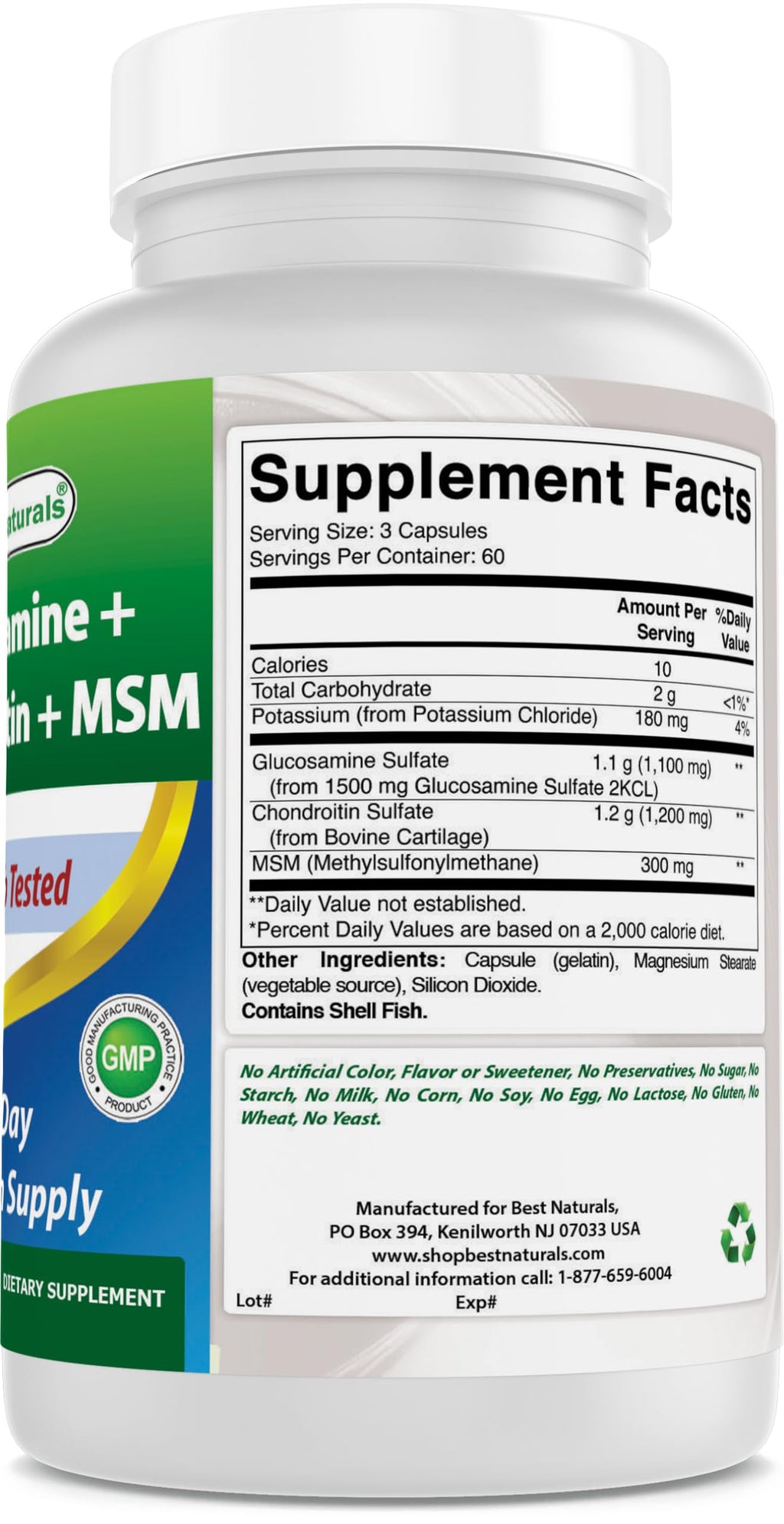 Best Naturals, Glucosamine Chondroitin and MSM Joint Supplements, 2600 mg per Serving, (180 Count (Pack of 3))