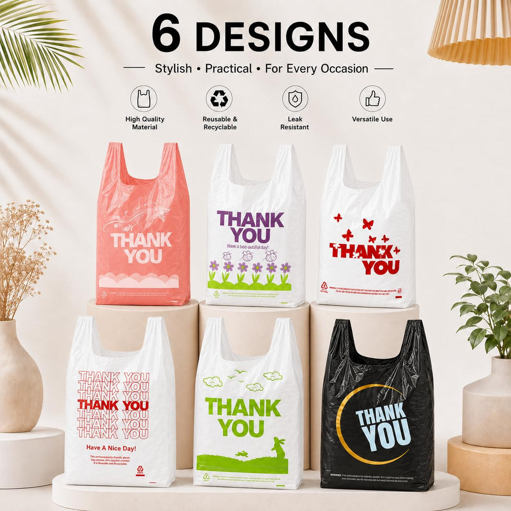 YoYoRain 1000 Count White Thank You T-Shirt Bags, 11 x 6 x 21 in