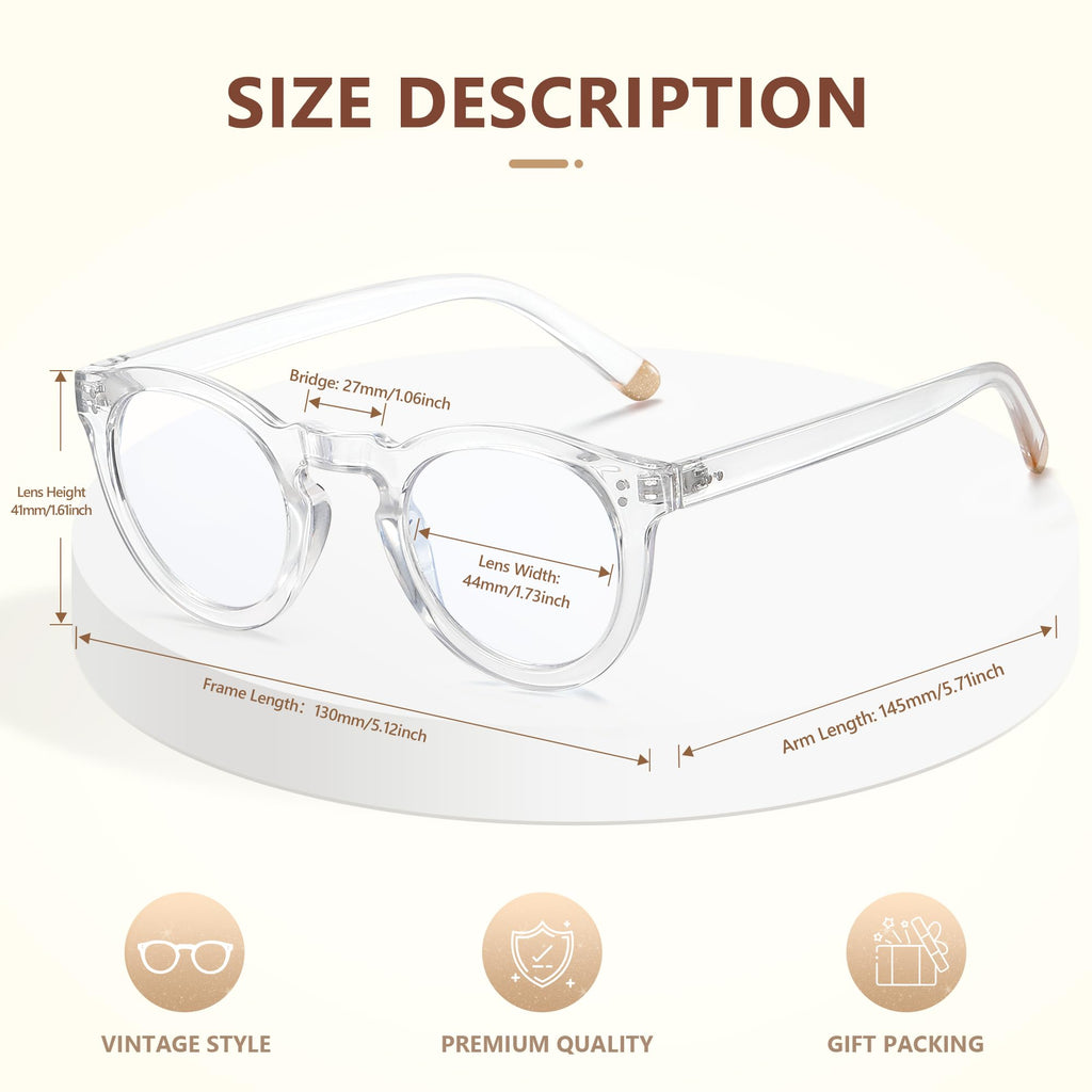 EASY READ Retro Round Blue Light Blocking Reading Glasses for Women,Anti UV Readers for Women with Spring Hinge(Clear,+1.50)