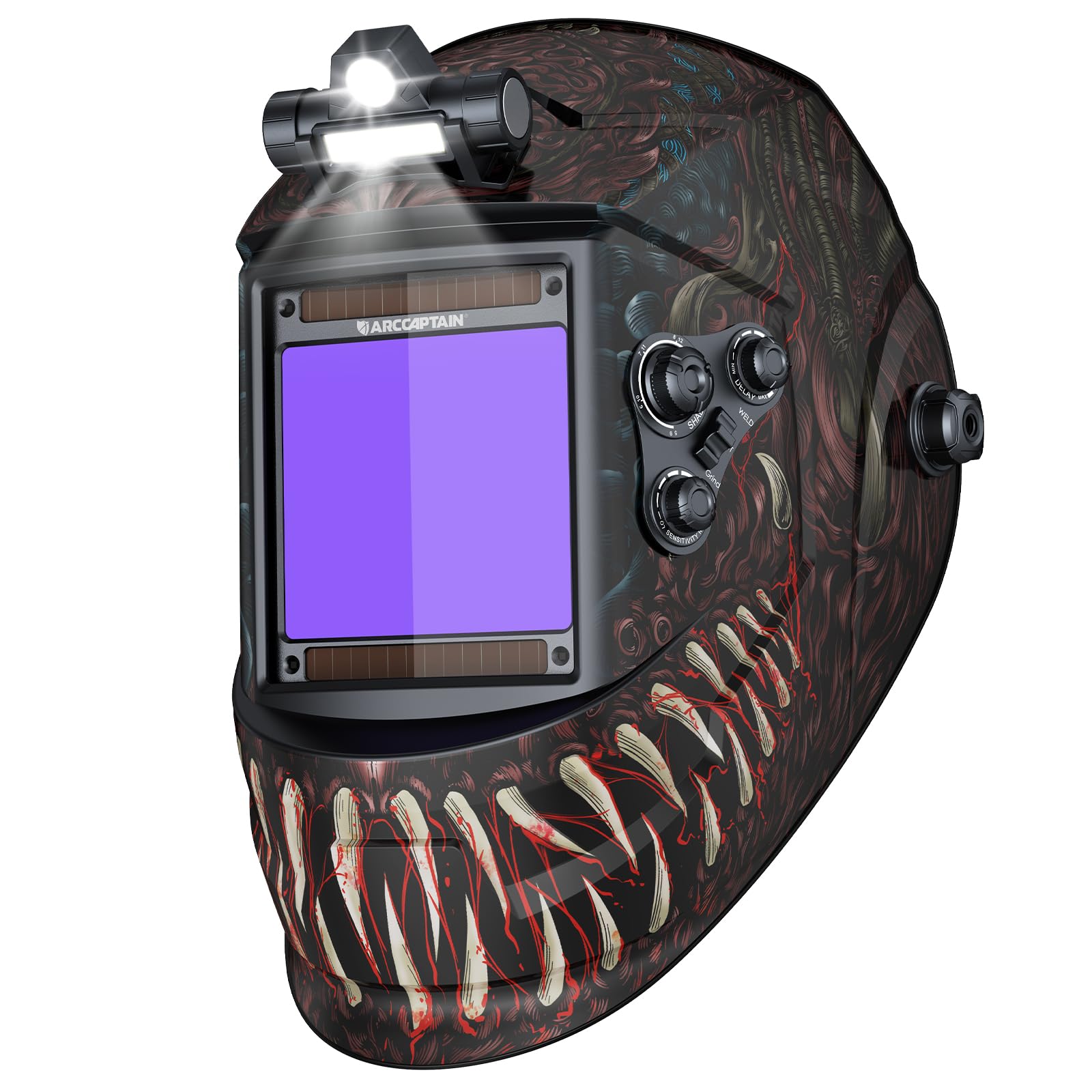 ARCCAPTAIN Large View 3.94" x 3.66" True Color Auto Darkening Welding Helmet with Light, Solar Powered Welding Hood, 4 Arc Sensor Wide Shade 4/5-9/9-13 for Stick MIG TIG Cut, Alien