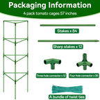 Halatool 57" Tall Tomato Cages, 4 Pack Heavy Duty Plant Support for Garden