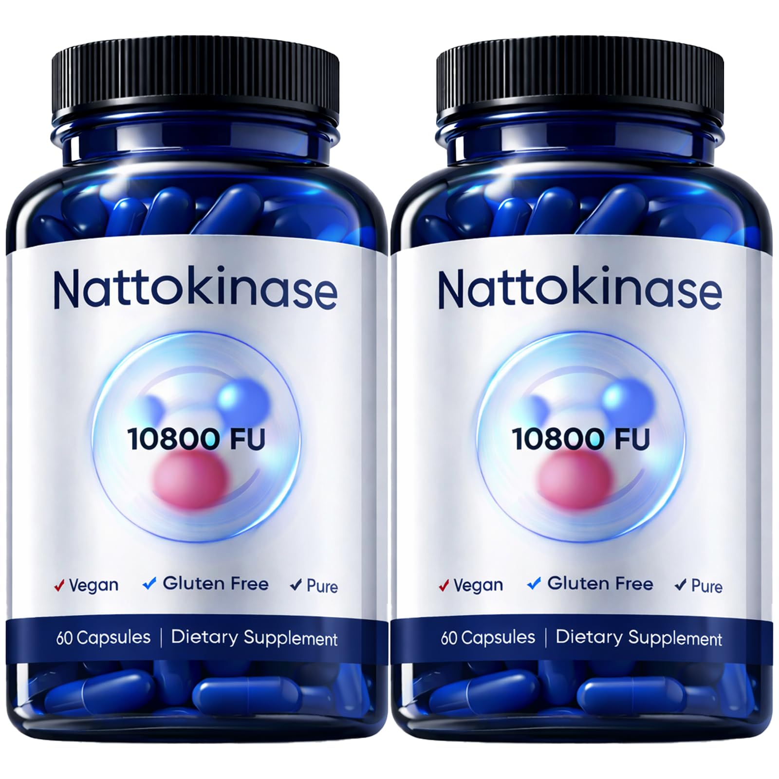 DXWXH Ultimate Nattokinase Capsules, Nattokinase Supplement Organic 10800 FU Per Serving for Heart Health, and Daily Wellness Support, Vegan, Gluten Free, 60 Capsules (2)