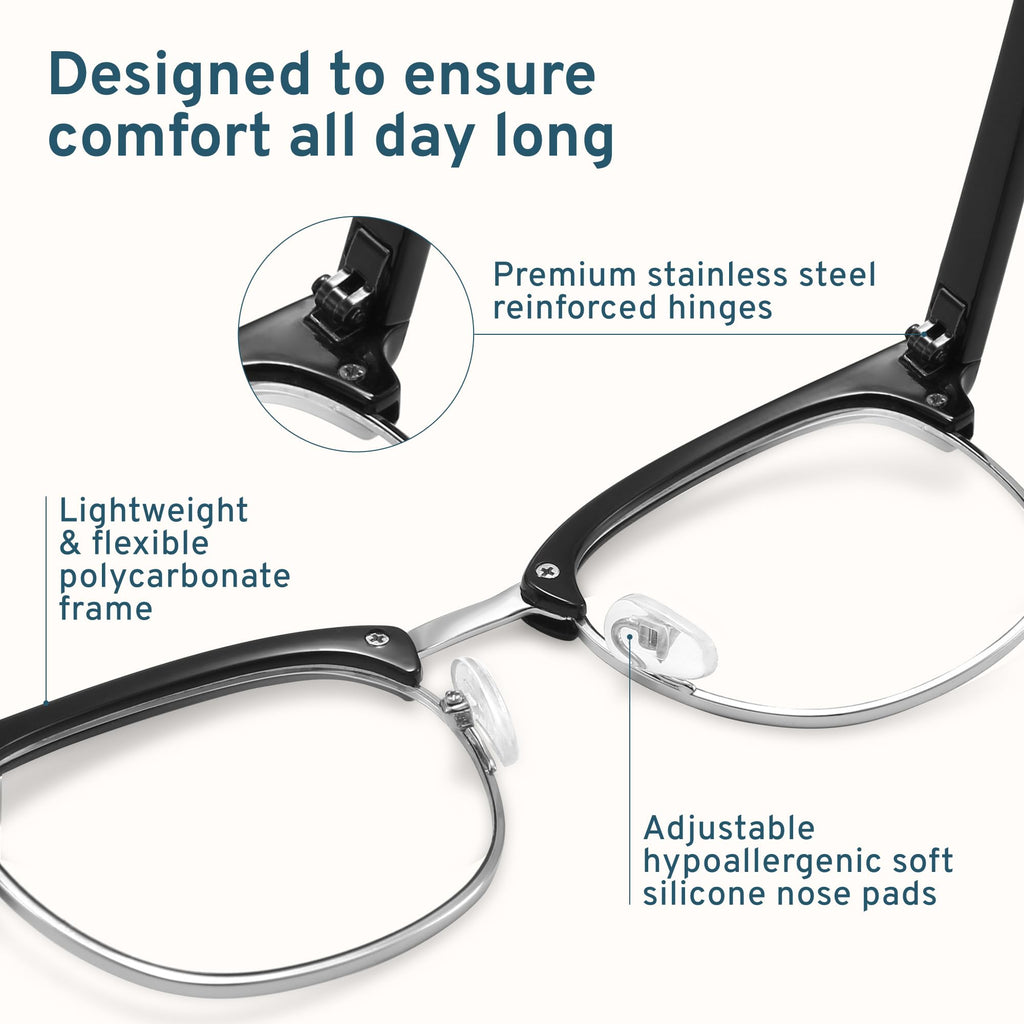 racico Eyewear Frame for Men and Women, Fashion Vintage Classic Blue Light Glasses Semi-Rimless Half Frame