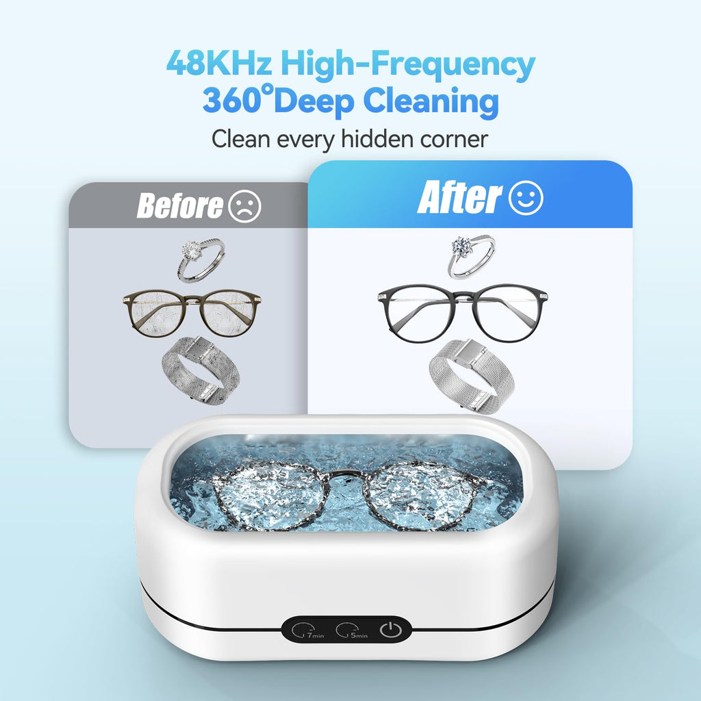 BYASKZIV Ultrasonic Jewelry Cleaner, 48KHz Ultrasonic Cleaner Machine for Jewelry, Eyeglasses, Rings, Watch Strap, Dentures-Dual Cleaning Modes, 304 Stainless Steel Tank