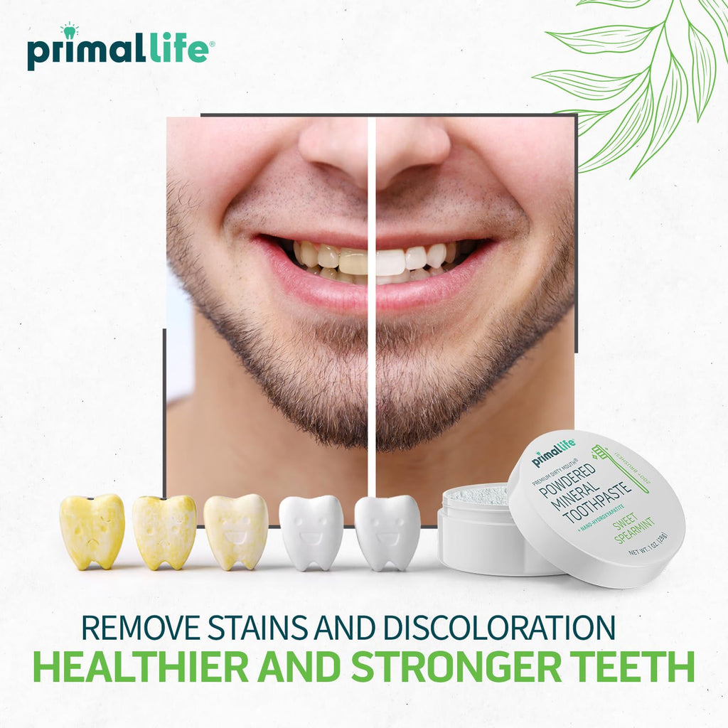 Primal Life Organics - Dirty Mouth Toothpowder, Tooth Cleaning Powder, Flavored Essential Oils with Natural Kaolin & Bentonite Clay, Good for 200+ Brushings, Organic, Vegan (Sweet Spearmint, 1 oz)