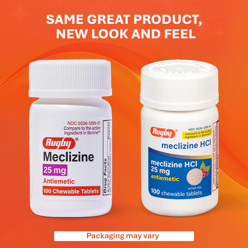 Rugby Meclizine Chewable Tablets 25mg - Anti-Nausea Medicine Helps with Motion Sickness - 100 Count (6 Pack)