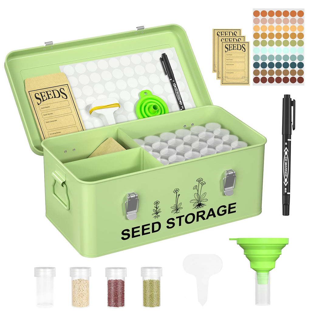 CZMIYRPY 60 Slots Seed Organizer Seed Storage Seed Box 3 Compartments Seeds Organizer Storage Box Metal Garden Seeds Packet Container with Lid and Safety Locks for Flower Plants Garden