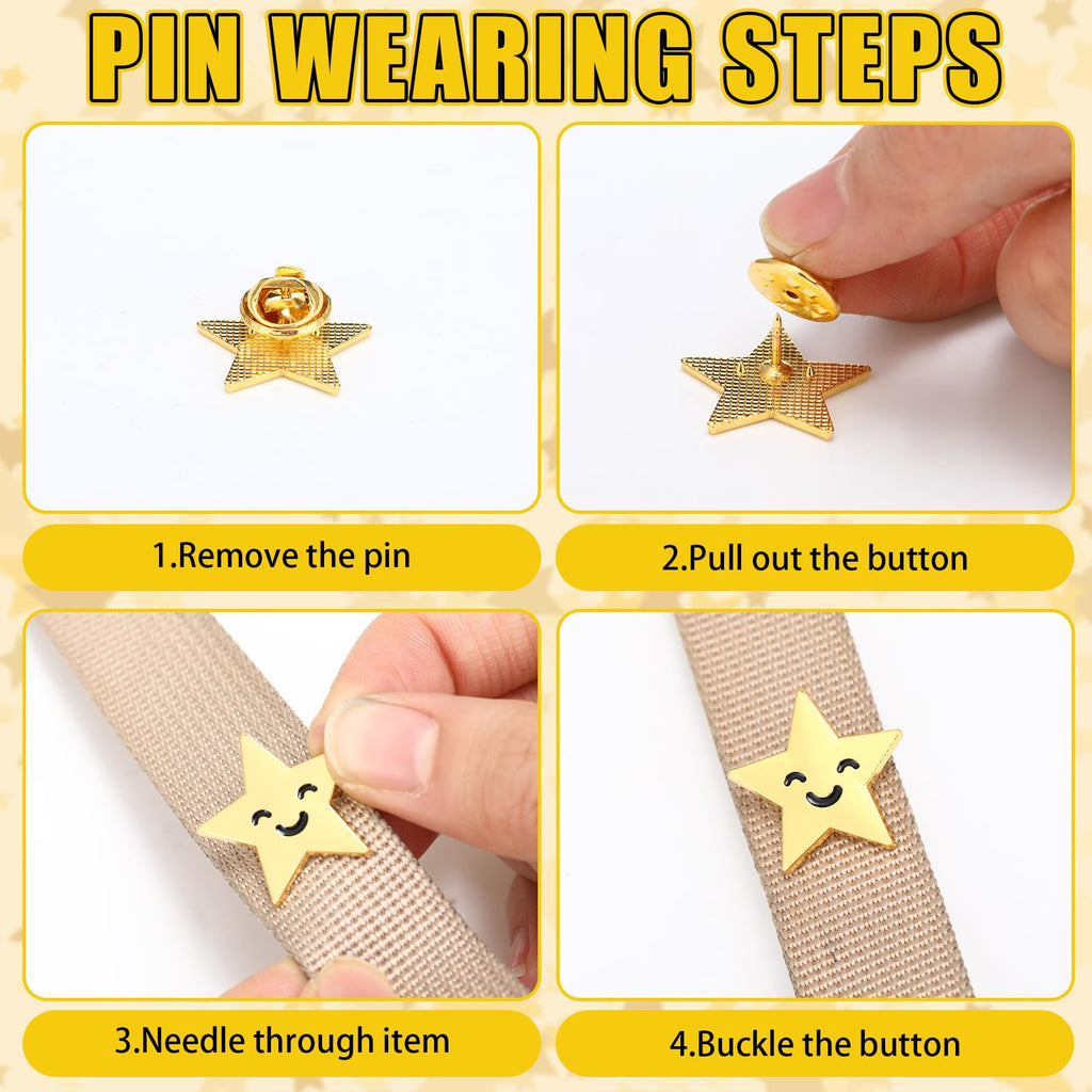 Huquary 25/50 Set Star Pins Bulk Back to School Gift, Gold, 50set, Classic