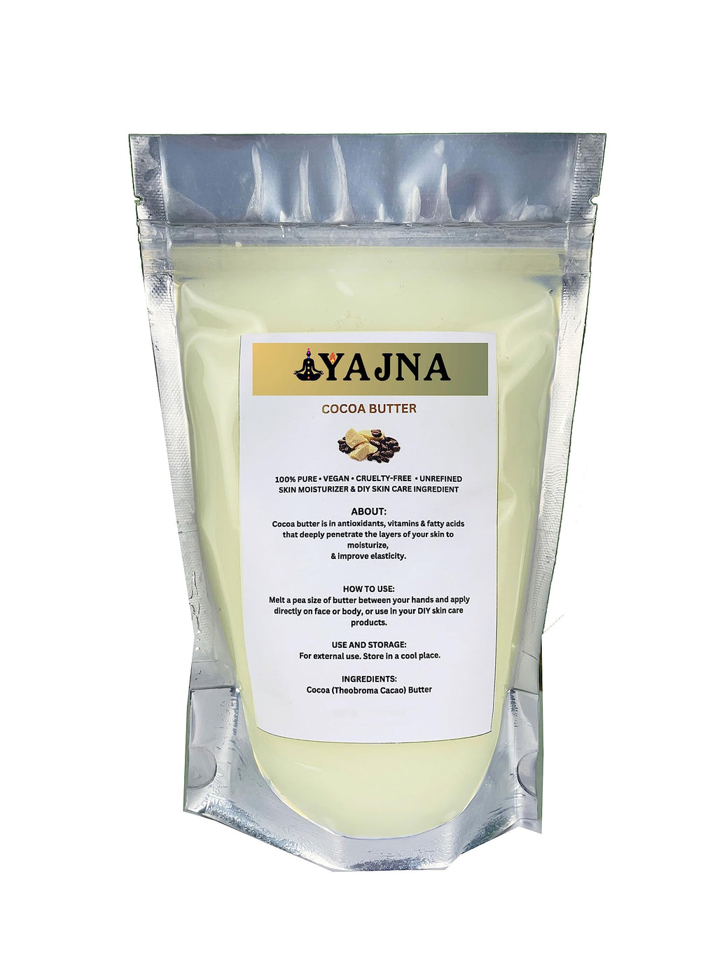 Yajna Organic Raw Cocoa Butter 100% Pure,Natural & Unrefined| Skin Moisturizer For Face, Body & Hair| 1 LBS/450 GM Ivory/White Grade A | DIY Creams, Balms, Lotions, Soaps| Softens Dry & Tough Skin