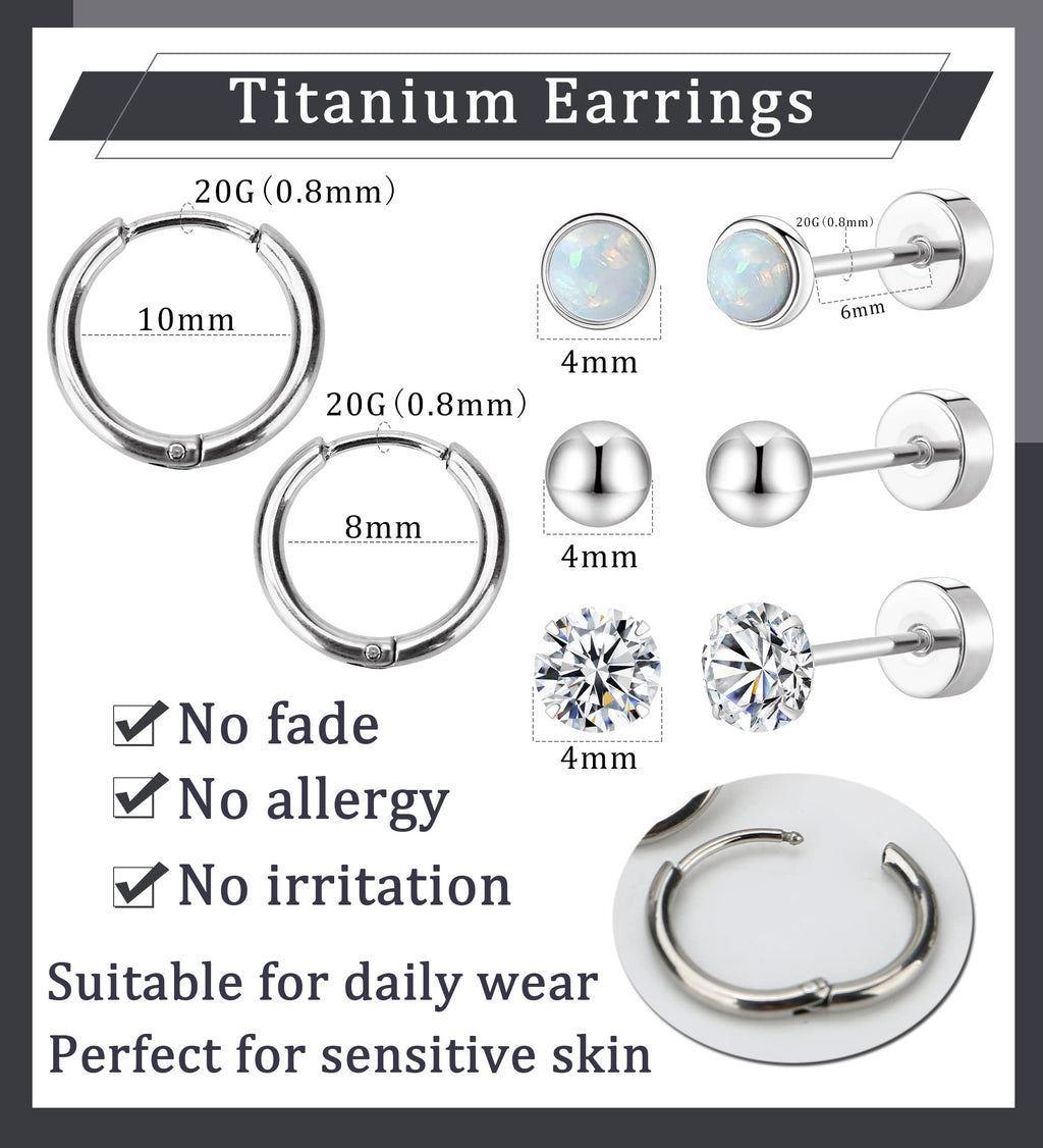 MJust G23 Titanium Earrings Set – Hypoallergenic Flat Back Studs & Hoops