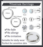 MJust G23 Titanium Earrings Set – Hypoallergenic Flat Back Studs & Hoops