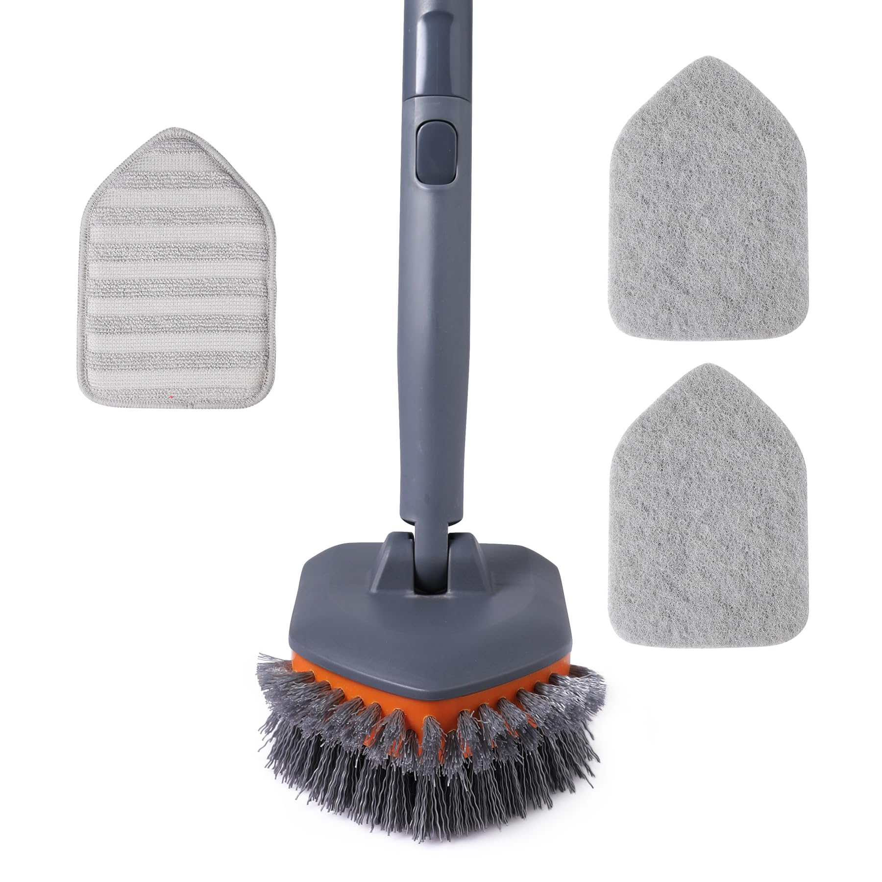 CLEANHOME Tub Tile Scrubber Brush with 3 Different Function Cleaning Pads and 56" Extendable Long Handle-No Scratch for Cleaning Bathroom Kitchen Toilet Wall Sink,Orange