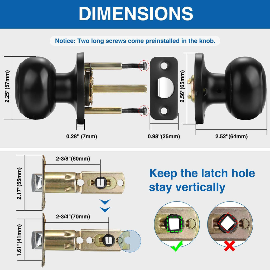 Sopoby Black Door Knob, 10 Pack Round Keyless Doorknobs Interior/Exterior Lockset, Passage Locking Door Knobs for Bedroom/Bathroom, Black Modern Design Door Hardware