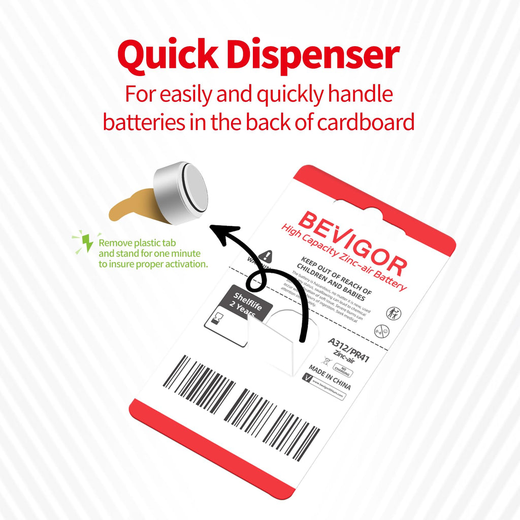 BEVIGOR Hearing Aid Batteries 312, Mercury Free, Easy to Open and Carry, Long Lasting Batteries (60 Count)