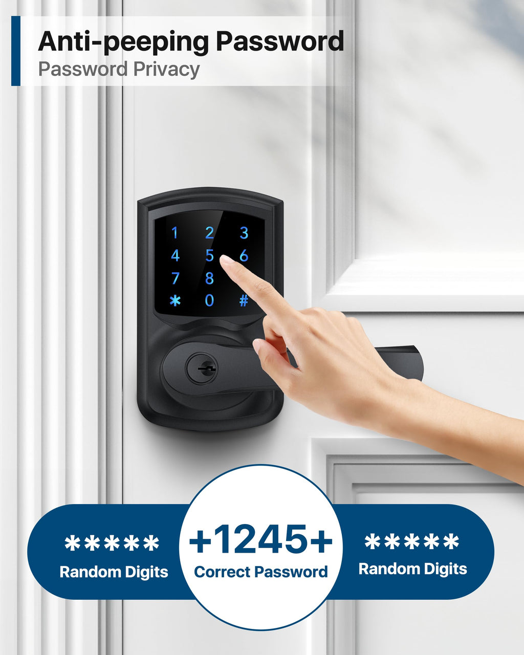 HIDALIFE Keyless Entry Door Lock, Keypad Door-Lock with Handle, Touchscreen, Auto-Locking, Anti-peep Password, Easy to Install for Front Door, Home, Office, Matte Black 4 Pack