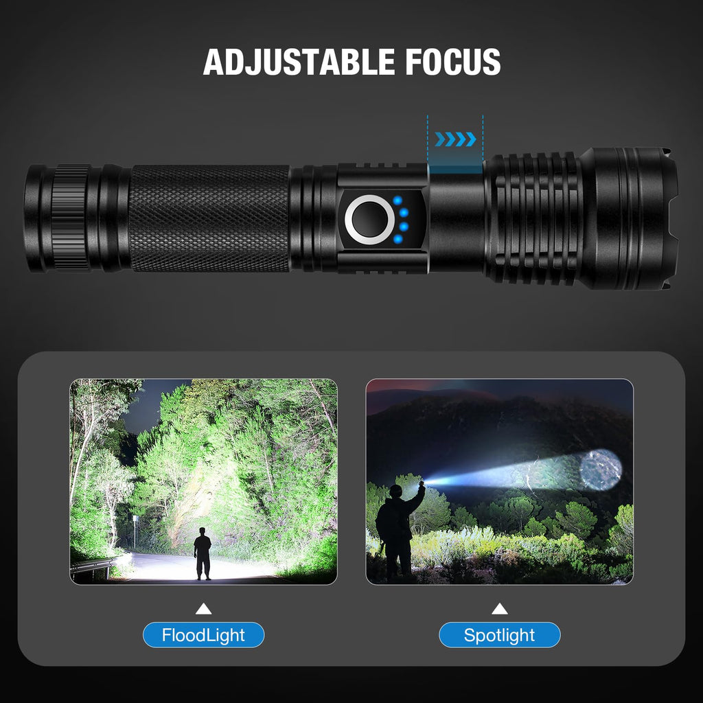 MILAOSHU Rechargeable Flashlights 90000 High Lumens - 2 Pack, Super Bright LED Flashlight Rechargeable with 5 Light Modes, High Powered & IPX7 Waterproof Flash Light for Camping, Home