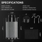 ATOUR 4 Inch Air Carbon Filter with Australian Virgin Charcoal – Odor Control. Built-in 5.5" Quiet Fan with Speed Control, for Inline Duct Fans & Grow Tents. Includes Vent Cover + Pre-Filter 4"x13.4"