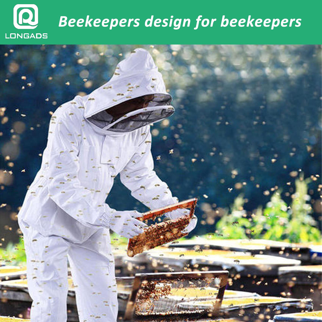 LONGADS Bee Suit for Men, Full Body Beekeeper Suit with Gloves and Veil XXL