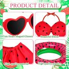 GANSHAYA Hawaiian Porch Goose Outfits Summer Bikini Goose Outfit Fits 23" Goose Statue with Hat Sunglasses & Swimming Ring for Cement Yard Decor(Watermelon)